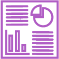 purple icon of a lab report showing charts & graphs & data