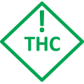 THC symbol (as used in Colorado: green diamond with ! THC inside)