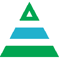 3-level pyramid with 2 levels colored in: bottom/basic level = green, medium/average/acolyte-level = blue